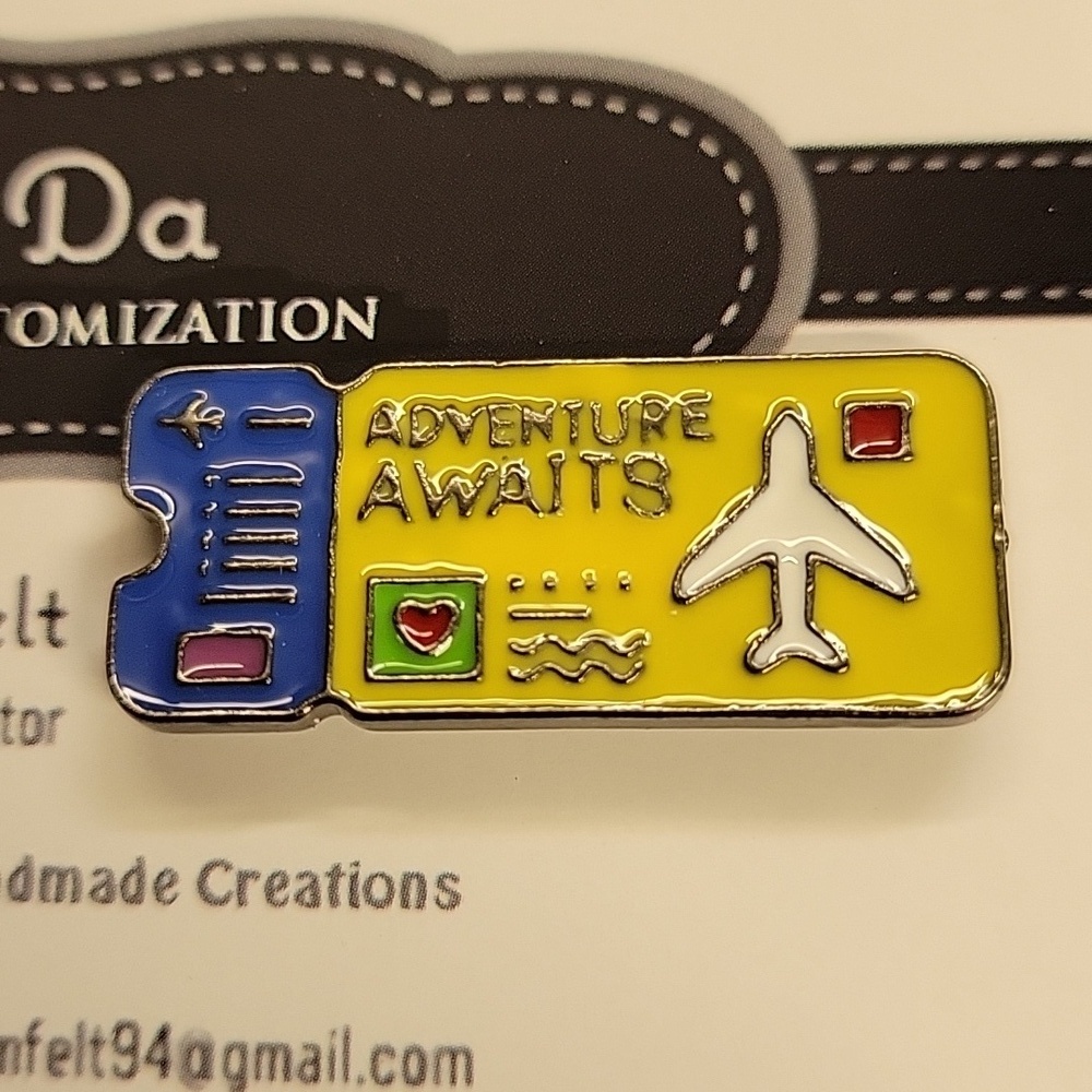 Adventure Awaits Plane Ticket 1.25" Tack Pin